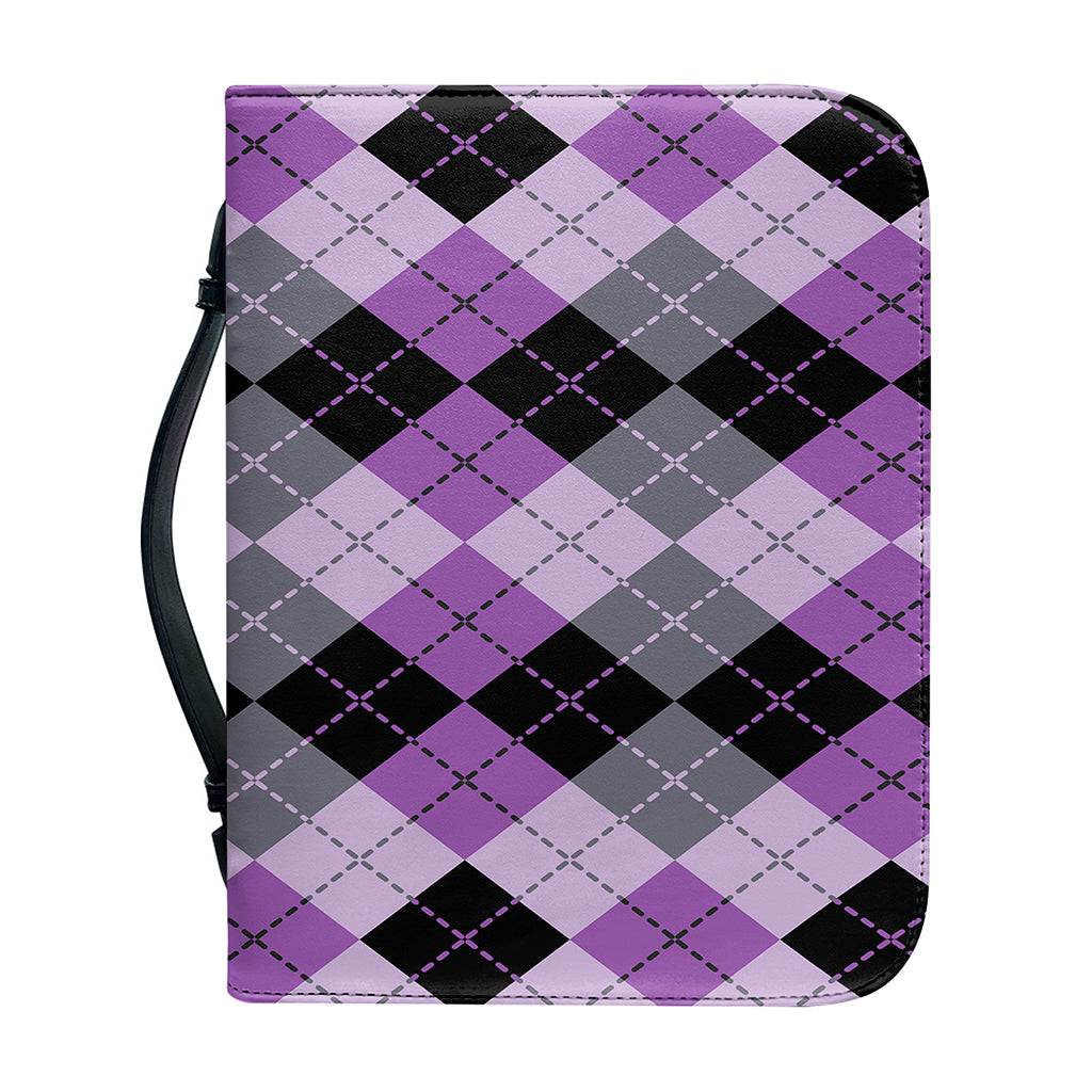 Black Grey And Violet Argyle Print Leather Bible Cover