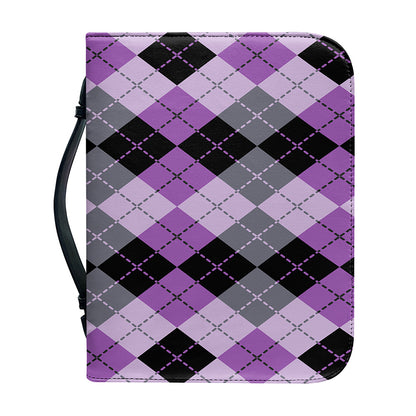 Black Grey And Violet Argyle Print Leather Bible Cover