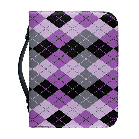 Black Grey And Violet Argyle Print Leather Bible Cover