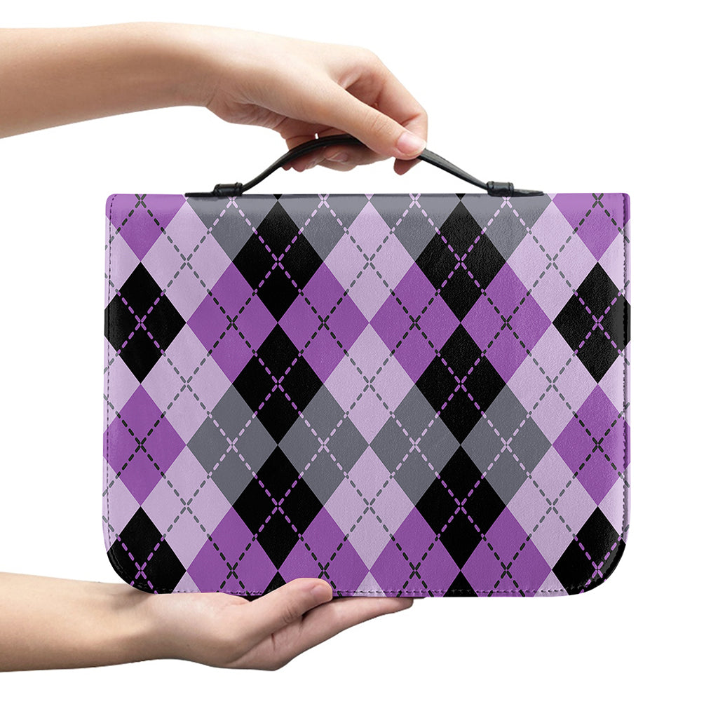 Black Grey And Violet Argyle Print Leather Bible Cover