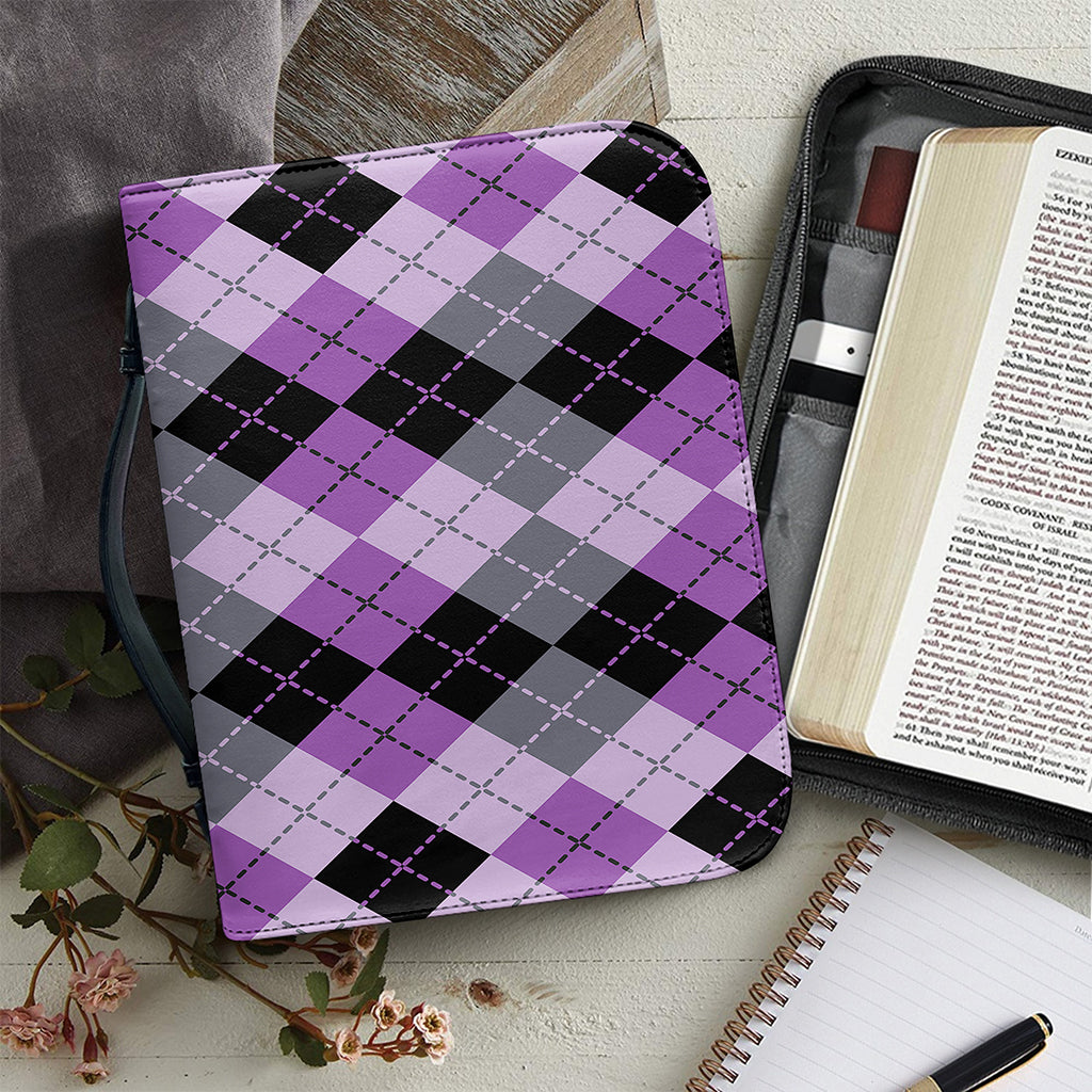 Black Grey And Violet Argyle Print Leather Bible Cover