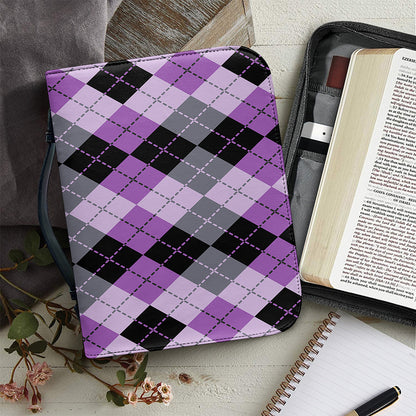 Black Grey And Violet Argyle Print Leather Bible Cover