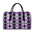 Black Grey And Violet Argyle Print Leather Duffel Bag