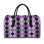 Black Grey And Violet Argyle Print Leather Duffle Bag
