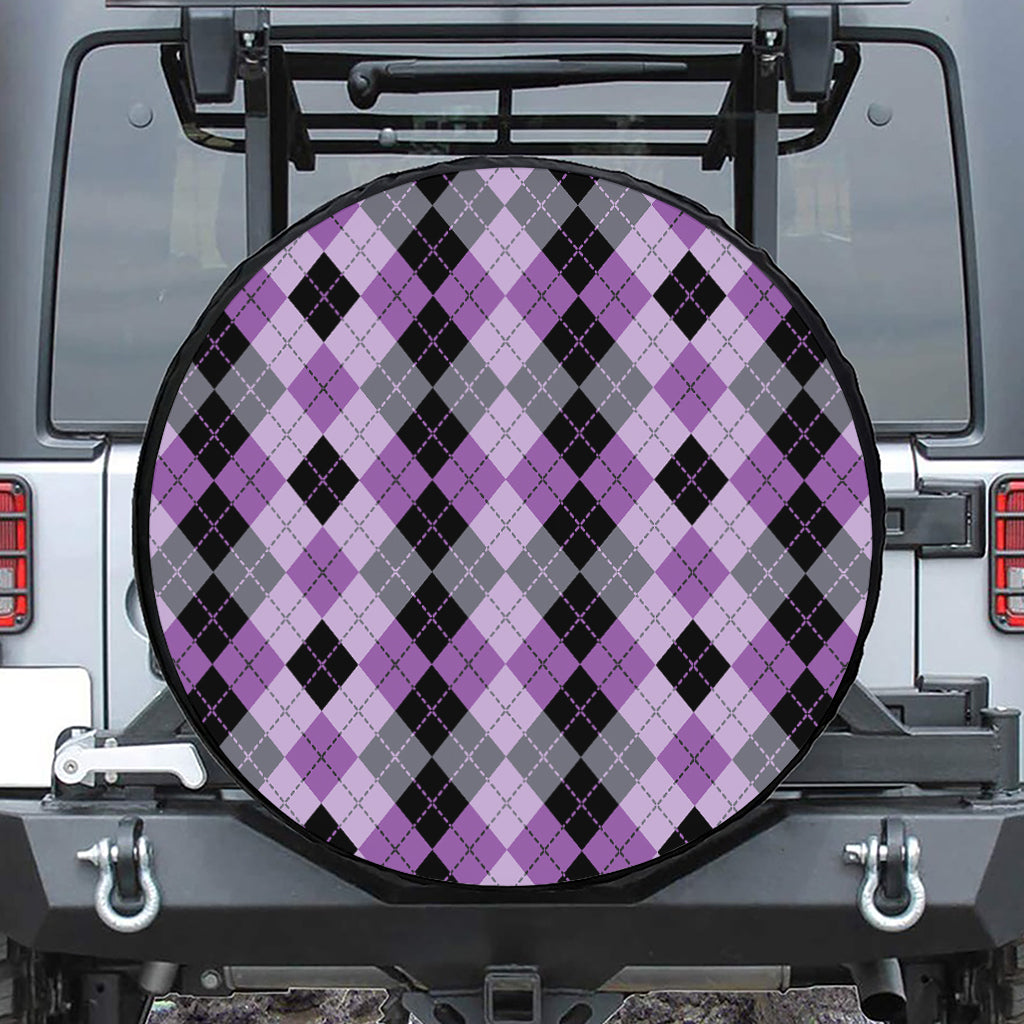 Black Grey And Violet Argyle Print Leather Spare Tire Cover