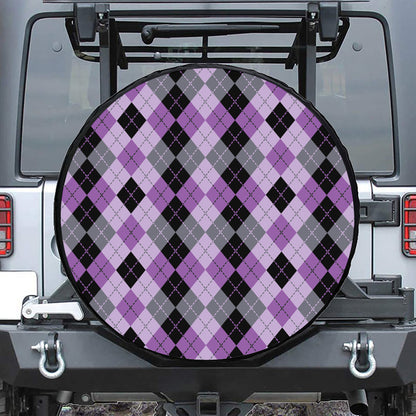 Black Grey And Violet Argyle Print Leather Spare Tire Cover