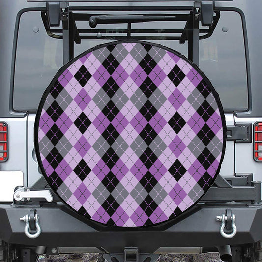 Black Grey And Violet Argyle Print Leather Spare Tire Cover