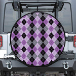 Black Grey And Violet Argyle Print Leather Spare Tire Cover