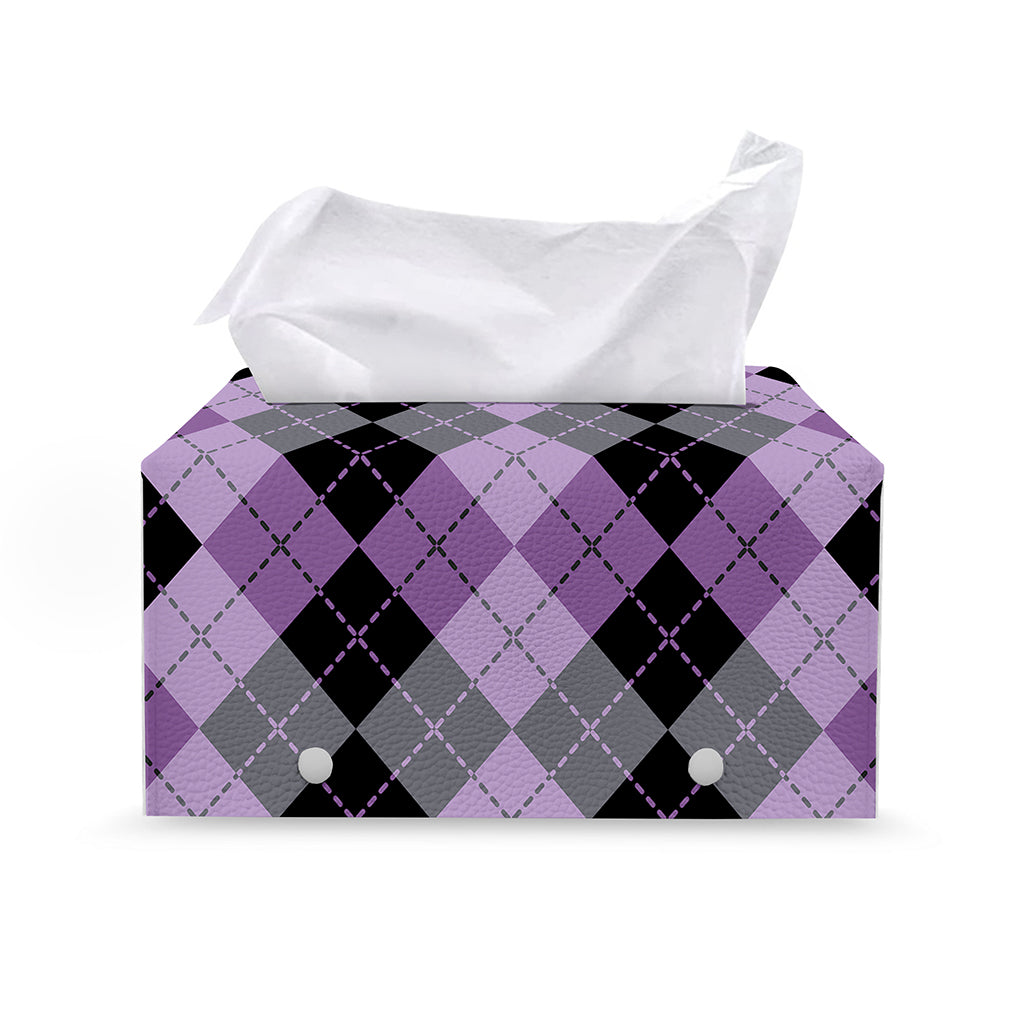 Black Grey And Violet Argyle Print Leather Tissue Box Cover