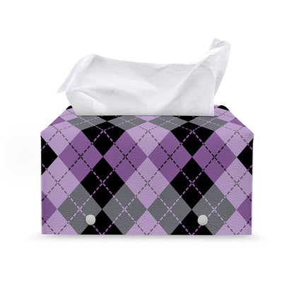 Black Grey And Violet Argyle Print Leather Tissue Box Cover