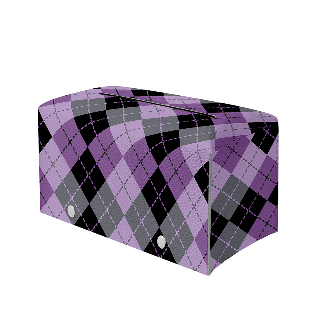 Black Grey And Violet Argyle Print Leather Tissue Box Cover