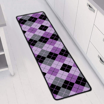 Black Grey And Violet Argyle Print Long Kitchen Mat