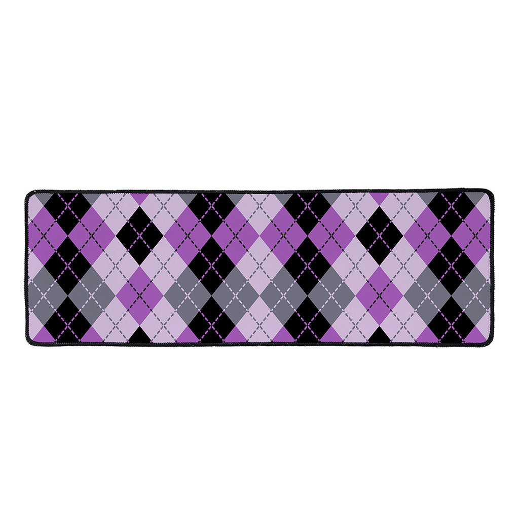 Black Grey And Violet Argyle Print Long Kitchen Mat