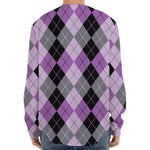 Black Grey And Violet Argyle Print Long Sleeve Baseball Jersey