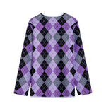 Black Grey And Violet Argyle Print Long Sleeve Short Coat
