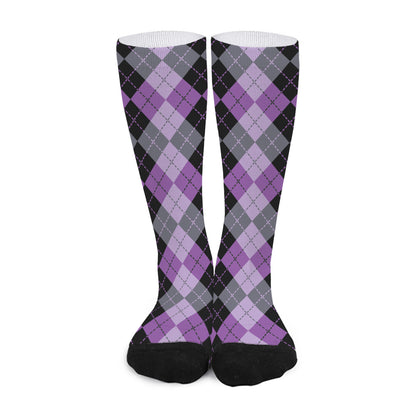 Black Grey And Violet Argyle Print Long Socks