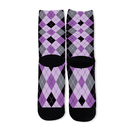Black Grey And Violet Argyle Print Long Socks