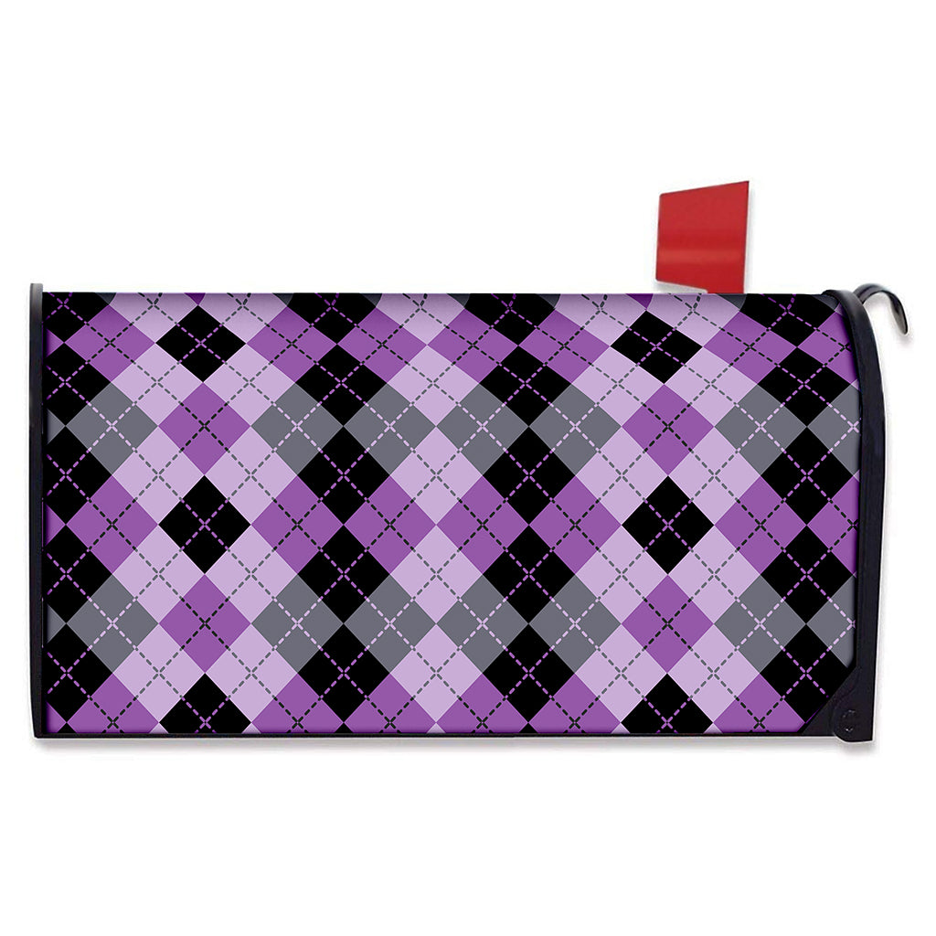 Black Grey And Violet Argyle Print Mailbox Cover