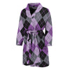 Black Grey And Violet Argyle Print Men's Bathrobe