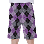 Black Grey And Violet Argyle Print Men's Beach Shorts
