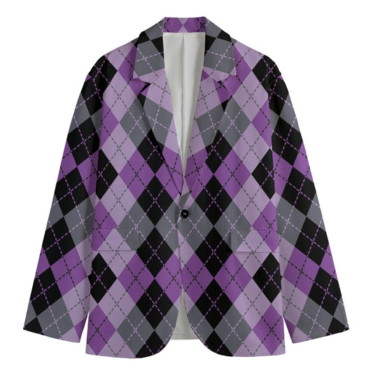 Black Grey And Violet Argyle Print Men's Blazer