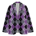 Black Grey And Violet Argyle Print Men's Blazer
