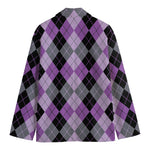 Black Grey And Violet Argyle Print Men's Blazer
