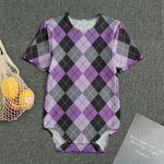 Black Grey And Violet Argyle Print Men's Bodysuit