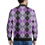 Black Grey And Violet Argyle Print Men's Bomber Jacket