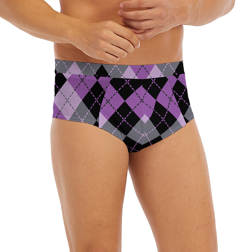 Black Grey And Violet Argyle Print Men's Briefs