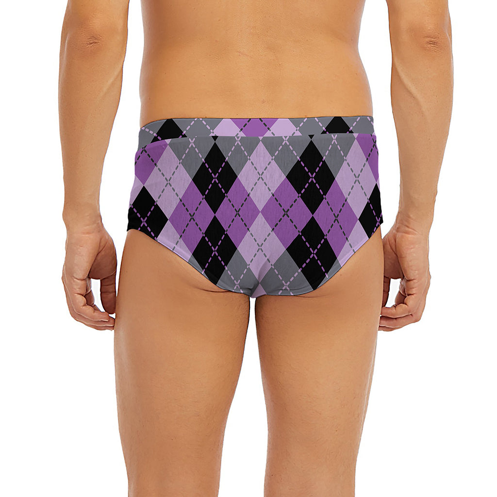 Black Grey And Violet Argyle Print Men's Briefs