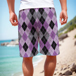 Black Grey And Violet Argyle Print Men's Cargo Shorts