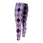 Black Grey And Violet Argyle Print Men's Compression Pants