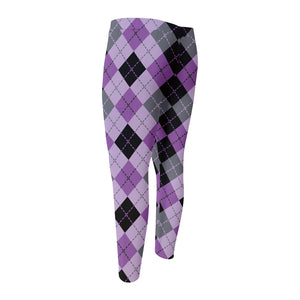 Black Grey And Violet Argyle Print Men's Compression Pants