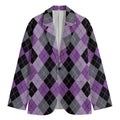 Black Grey And Violet Argyle Print Men's Cotton Blazer