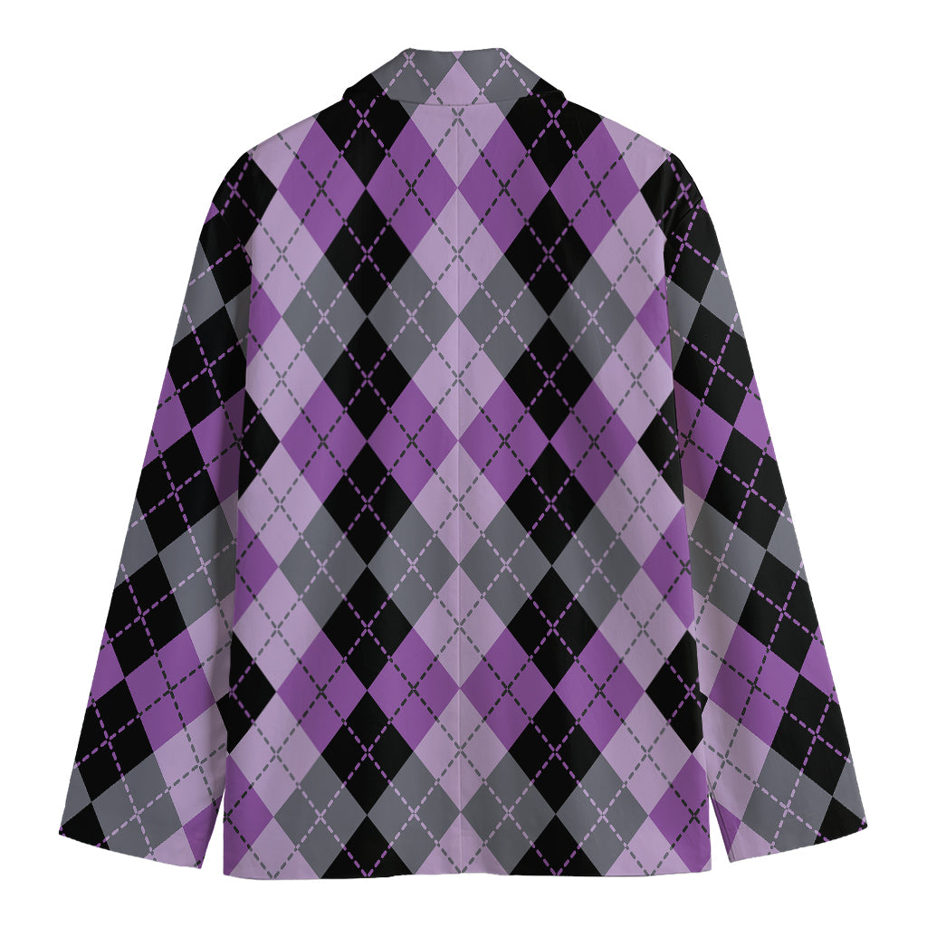 Black Grey And Violet Argyle Print Men's Cotton Blazer