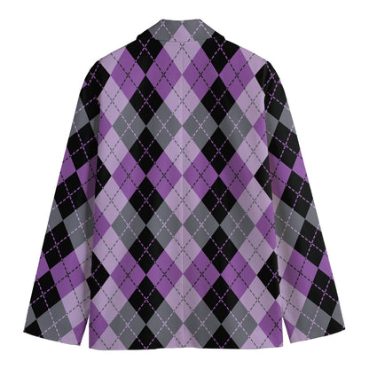 Black Grey And Violet Argyle Print Men's Cotton Blazer