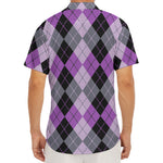 Black Grey And Violet Argyle Print Men's Deep V-Neck Shirt