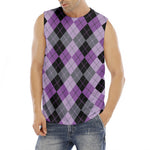 Black Grey And Violet Argyle Print Men's Fitness Tank Top