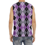 Black Grey And Violet Argyle Print Men's Fitness Tank Top