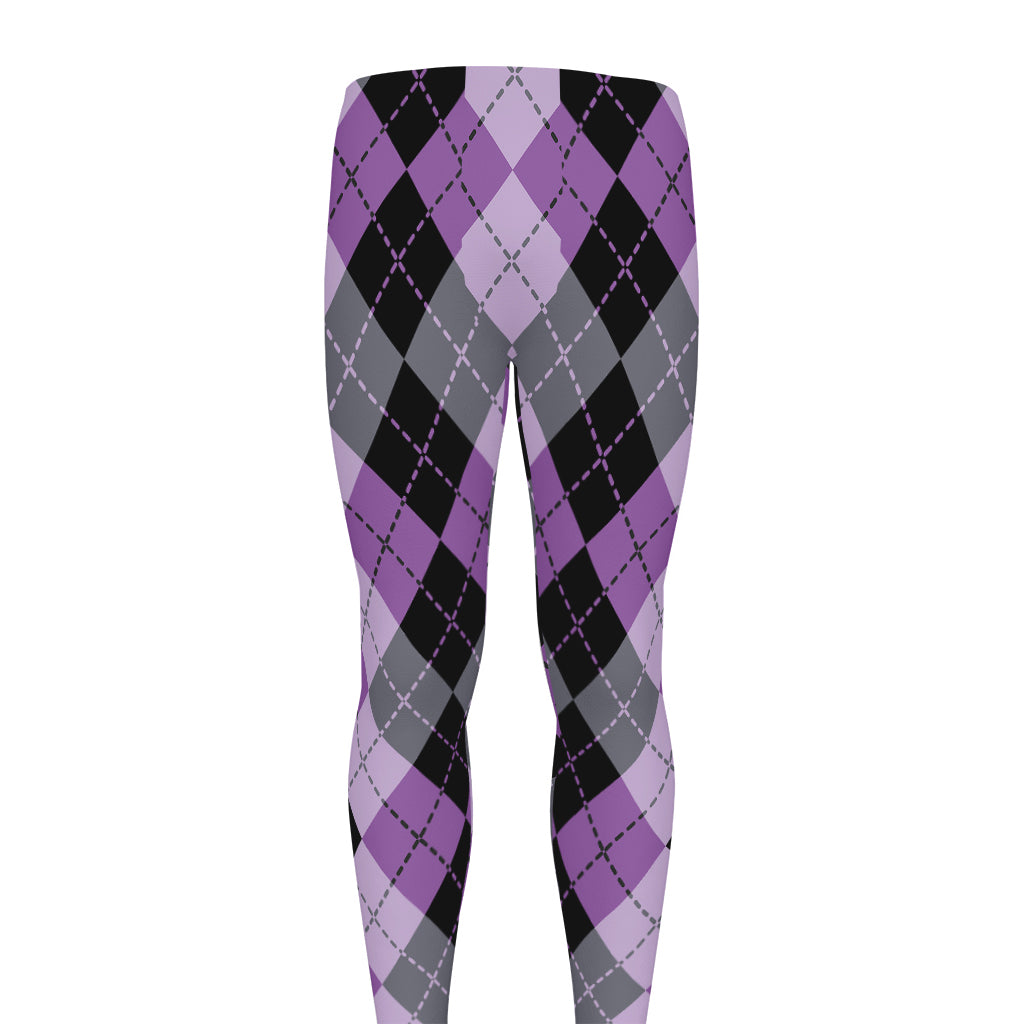 Black Grey And Violet Argyle Print Men's leggings