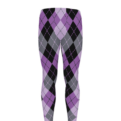Black Grey And Violet Argyle Print Men's leggings