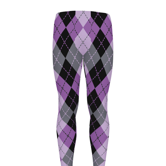 Black Grey And Violet Argyle Print Men's leggings