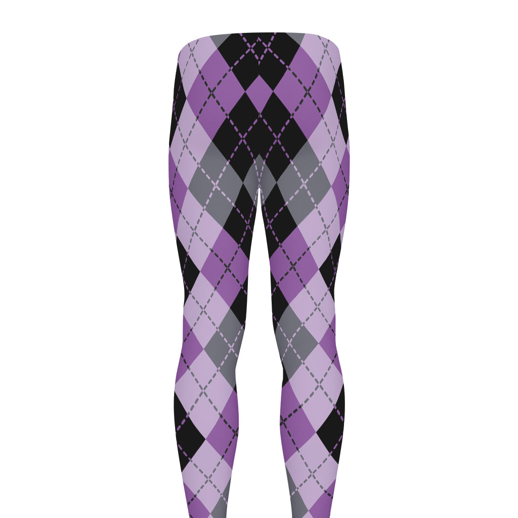 Black Grey And Violet Argyle Print Men's leggings