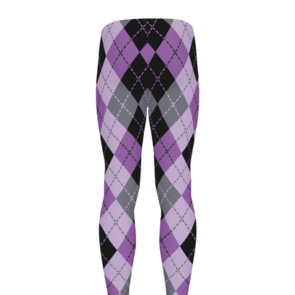 Black Grey And Violet Argyle Print Men's leggings