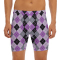 Black Grey And Violet Argyle Print Men's Long Boxer Briefs
