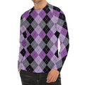 Black Grey And Violet Argyle Print Men's Long Sleeve Rash Guard