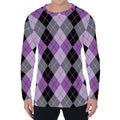 Black Grey And Violet Argyle Print Men's Long Sleeve T-Shirt
