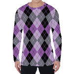 Black Grey And Violet Argyle Print Men's Long Sleeve T-Shirt