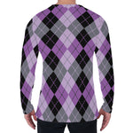 Black Grey And Violet Argyle Print Men's Long Sleeve T-Shirt